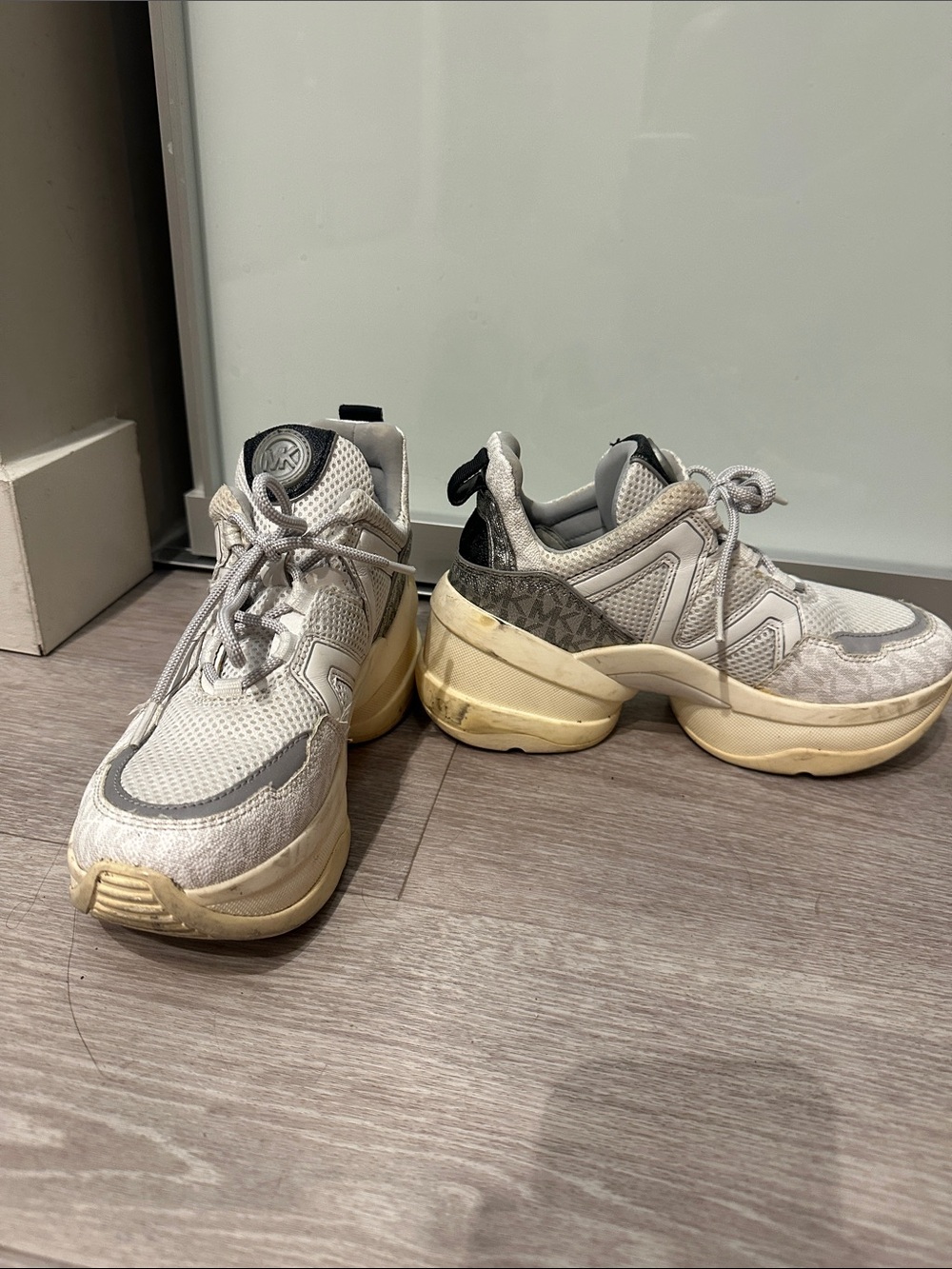 Michael Kors White and Gray Chunky Platform Sneakers